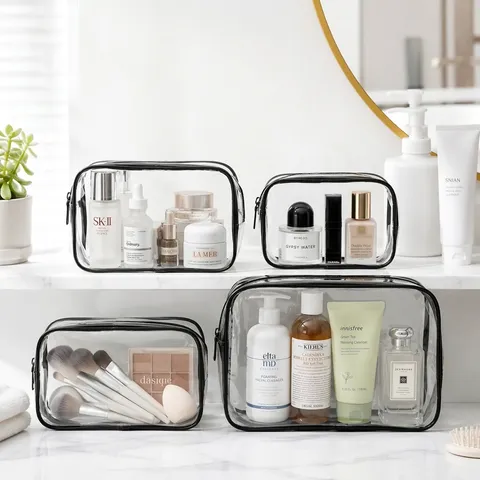 Borsa da Trucco Trasparente in PVC Impermeabile Trousse da Viaggio per Articoli da Toeletta Organizer per Cosmetici Ispessito per Uomo Donna