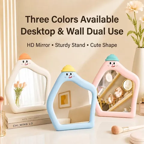 Cute Cartoon Makeup Mirror Desktop Wall Mounted Irregular House Shape Decorative Mirror With Adjustable Stand For Dormitory Home Decor