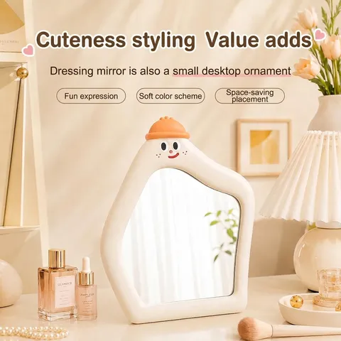 Cute Cartoon Makeup Mirror Desktop Wall Mounted Irregular House Shape Decorative Mirror With Adjustable Stand For Dormitory Home Decor