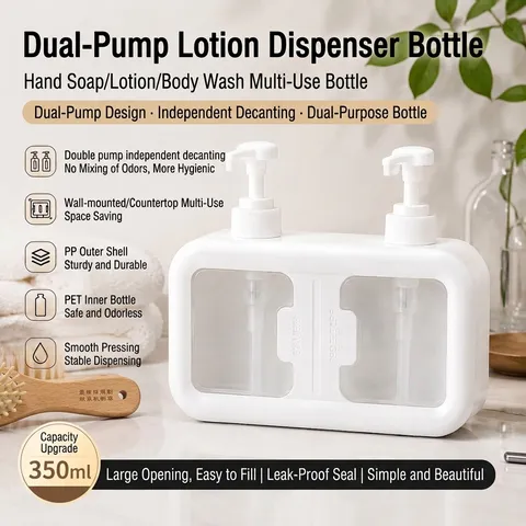 Double Chamber Soap Dispenser Bottle PP PET Plastic Refillable Pump Bottle For Shampoo Shower Gel Bathroom Kitchen Modern Style