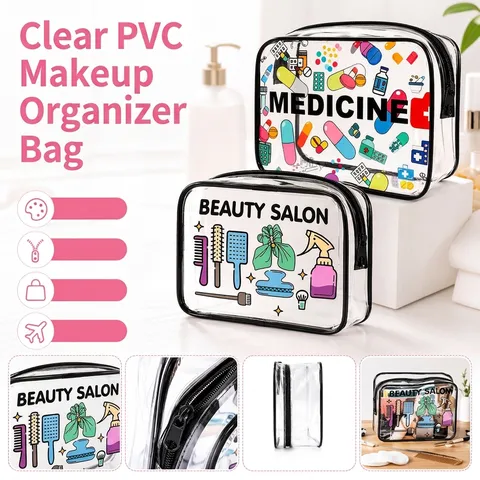 Portable Transparent PVC Cosmetic Bag For Women Travel Makeup Storage Bag Waterproof Medicine Organizer Zipper Toiletry Pouch
