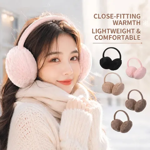 Women Winter Warm Artificial Plush Earmuffs Foldable Soft Ear Protectors Solid Color Outdoor Ear Warmers For Cold Weather