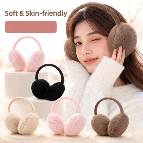 Women Winter Warm Artificial Plush Earmuffs Foldable Soft Ear Protectors Solid Color Outdoor Ear Warmers For Cold Weather