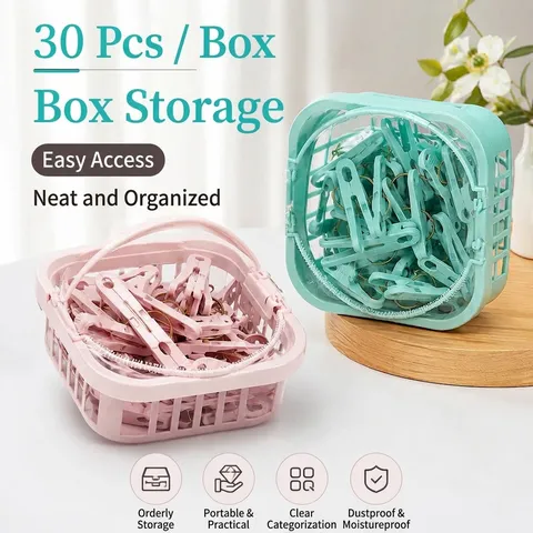 Clothespins Set With Storage Basket Windproof Plastic Laundry Drying Pegs For Socks Underwear Clothes Hanger Pin