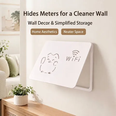 Modern PVC Electric Meter Box Decorative Cover Hollow Cat WiFi Pattern Minimalist Flip Lid Wall Art Home Concealment Box
