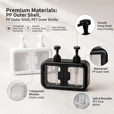 Double Chamber Soap Dispenser Bottle PP PET Plastic Refillable Pump Bottle For Shampoo Shower Gel Bathroom Kitchen Modern Style