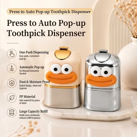 Cartoon Toucan Automatic Press Pop Up Toothpick Holder Creative Bird Shape Toothpick Dispenser For Home Dining Table Decoration
