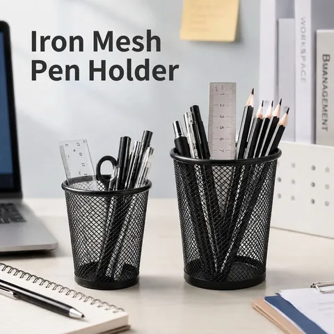 Mesh Metal Pen Holder Conical Desktop Organizer For Office School Black Iron Mesh Stationery Storage Basket Cup For Desk