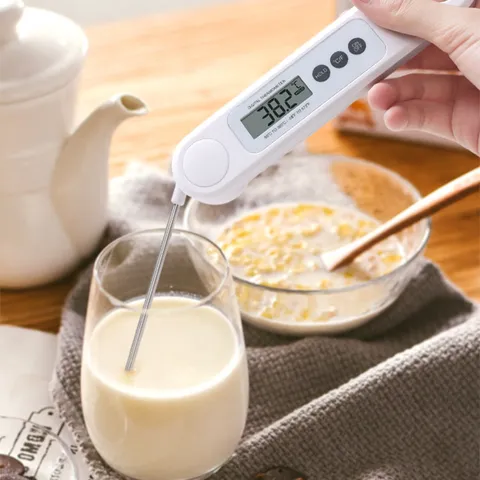 Digital Food Thermometer Foldable Stainless Steel Probe Instant Read Meat Temperature Gauge Kitchen BBQ Baking White