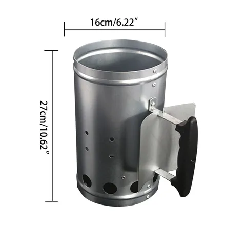 Cheminée d'Allumage pour Charbon en Acier Galvanisé Baril d'Allumage Rapide Avec Poignée de Protection Thermique BBQ