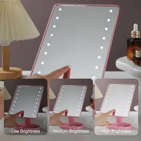 LED Makeup Mirror With Light Touch Screen Desktop Storage Base Folding Portable Vanity Mirror For Women Students Dormitory