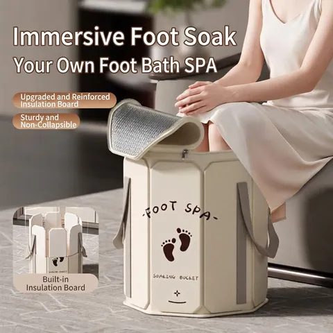 Portable Foldable Foot Bath Bucket Insulated Foot Soaking Tub Deep Foot Spa Basin With Lid For Home Travel Nylon Thermal Soaking Bag