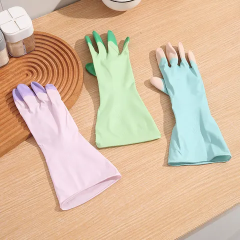 Guanti per la Pulizia in PVC Impermeabili per la Casa Guanti Bicolore per Lavare i Piatti in Cucina Con Rilievo a Rosa Guanti Protettivi per Lavori Domestici Donna