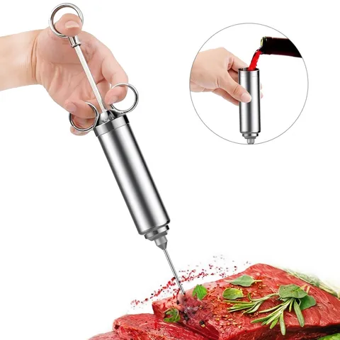 Professionele Roestvrijstalen Vleesinjector Met Dubbele Naalden Voor BBQ Kalkoen Marineren Koken Kruidenspuit
