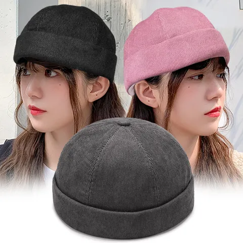 Bonnet Docker Rétro en Velours Côtelé pour Homme Femme Couleur Unie Réglable Landlord Hat Miki Hat Hip Hop Décontracté Calotte Ronde