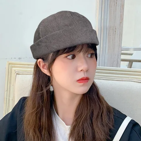 Bonnet Docker Rétro en Velours Côtelé pour Homme Femme Couleur Unie Réglable Landlord Hat Miki Hat Hip Hop Décontracté Calotte Ronde