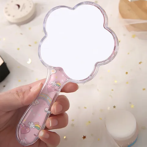 Specchio per Trucco Portatile a Cartoni Animati Sabbie Mobili Unicorno Fenicottero Stampato Specchio a Mano per Donne Ragazze Simpatico Specchio da Trucco per Studenti