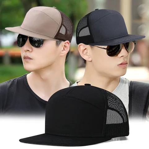 Gorra Trucker Unisex de 7 Paneles Parte Superior Dura Hip Hop Ala Plana Espalda de Malla Transpirable Algodón Poliéster Gorra de Béisbol Ajustable Accesorios de Moda Parasol Exterior