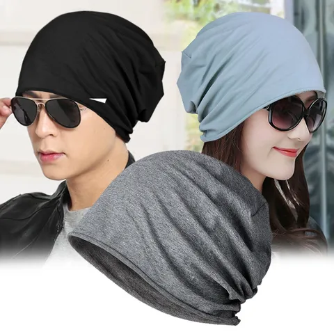 Unisex Cotton Knit Beanie Rolled Edge Skull Cap Soft Warm Slouchy Winter Hat For Men Women Solid Color Sleep Cap