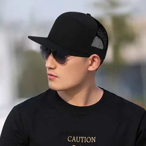 Gorra Trucker Unisex de 7 Paneles Parte Superior Dura Hip Hop Ala Plana Espalda de Malla Transpirable Algodón Poliéster Gorra de Béisbol Ajustable Accesorios de Moda Parasol Exterior