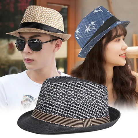 British Retro Straw Fedora Hat For Men Women Summer Breathable Sun Protection Beach Sunshade Gentleman Jazz Straw Hat