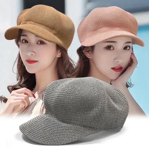 Cappello Ottagonale Traspirante Estivo Coreano da Donna Berretto Minimalista Protezione Solare Berretto in Rete Pittore