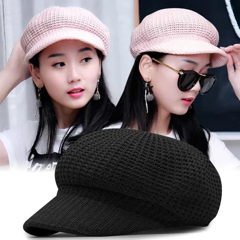 Cappello Ottagonale Traspirante Estivo Coreano da Donna Berretto Minimalista Protezione Solare Berretto in Rete Pittore