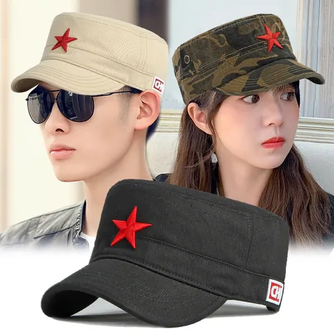 Cappello da Cadetto in Cotone Militare con Ricamo Stella Rossa Camouflage Outdoor Parasole per Uomo Donna Moda Regolabile