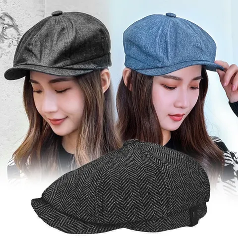 Vintage British Style Cotton Newsboy Cap For Men And Women Solid Color Eight-Panel Painter Hat Retro Beret Adjustable Cabbie Cap