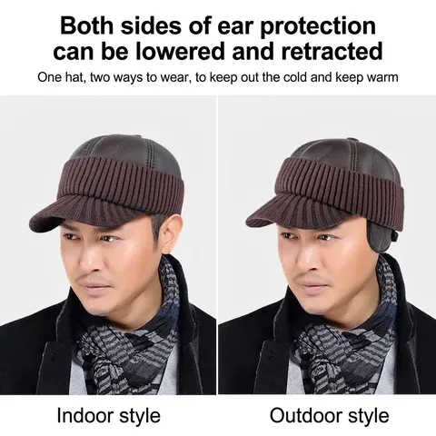 Herren Winter Warm PU Leder Baseball Kappe Fleece Gefüttert Dicke Ohrenklappen Hut Mittelalte Ältere Winddicht Thermische Outdoor Schirmmütze