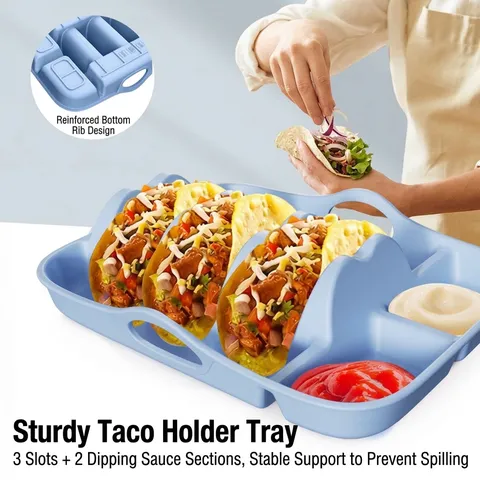 Silicone Taco Holder Divided Tray With Sauce Compartments Microwave Oven Safe Corn Tortilla Rack For Party Home Kitchen