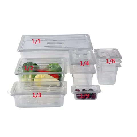 Bac Gastronorme Transparent en Plastique PC de Qualité Alimentaire Conteneur de Stockage des Aliments Bassin Fractionné Pour Cuisine Restaurant Buffet