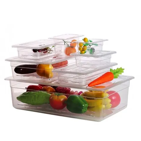 Bac Gastronorme Transparent en Plastique PC de Qualité Alimentaire Conteneur de Stockage des Aliments Bassin Fractionné Pour Cuisine Restaurant Buffet