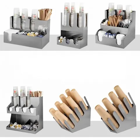 Kommerzieller Edelstahl Becherhalter Arbeitsplatte Lagerung Organizer Gebürstetes Metall Bar Milchtee Café Zubehör