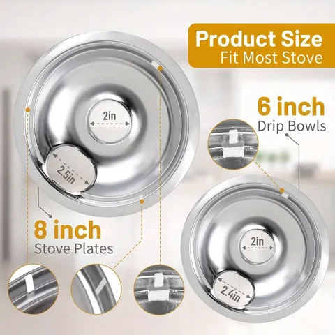 Stainless Steel Gas Stove Drip Pan Burner Cover Replacement Liner Round Range Cooker Spill Bowl Kitchen Accessories