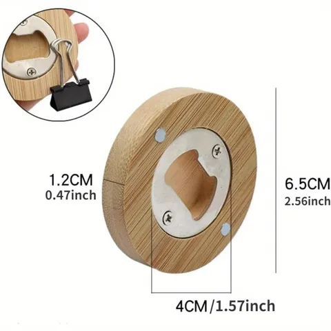 Abrebotellas de Cerveza Magnético de Bambú Redondo Madera Acero Inoxidable Imán de Nevera Regalo de Boda Fiesta Natural Minimalista