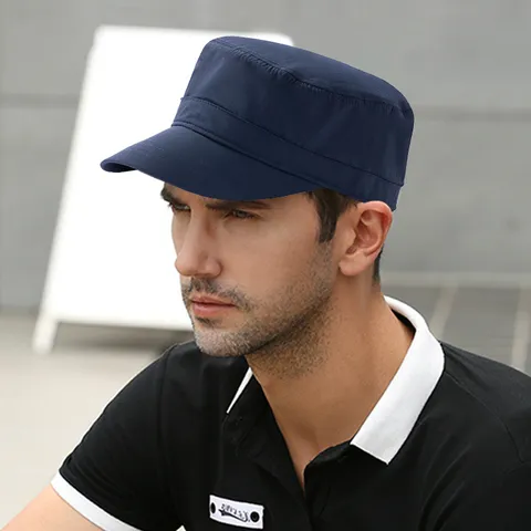 Men Quick Dry Cadet Cap Full Closed Back Military Hat Flat Top Summer Sun Protection Winter Fleece Lining Large Head Size