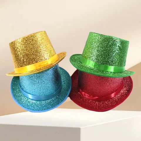 Glitter Sequin Top Hat Magician Performance Stage Costume Accessory Halloween Colorful Jazz Lincoln Hat For Men Women Kids