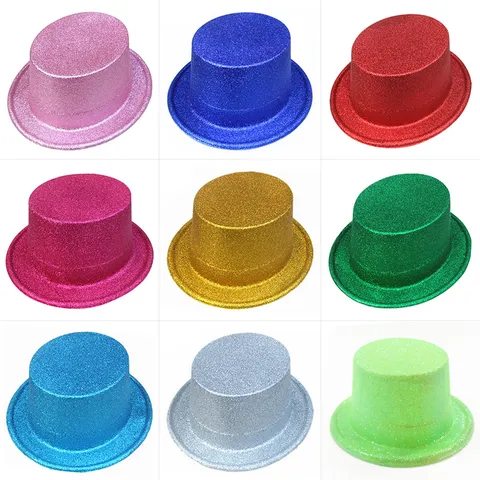 Glitter Top Hat For Men Women Kids Plastic Magic Show Party Costume Hat Stage Performance Accessory Lincoln Jazz Hat Multicolor