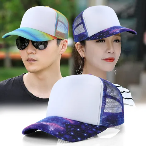 Gorra Trucker de Moda Cielo Estrellado Arcoíris Hombres Mujeres Verano Padres e Hijos Béisbol Transpirable Malla Gorro DIY en Blanco