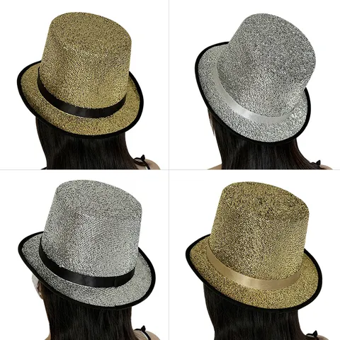 Glitter Sequin Top Hat Magician Performance Stage Costume Accessory Halloween Colorful Jazz Lincoln Hat For Men Women Kids