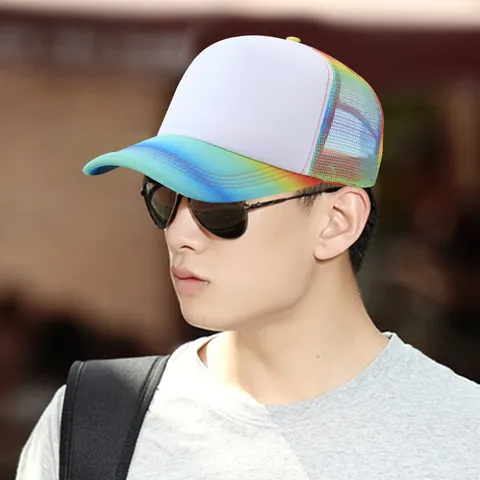 Gorra Trucker de Moda Cielo Estrellado Arcoíris Hombres Mujeres Verano Padres e Hijos Béisbol Transpirable Malla Gorro DIY en Blanco