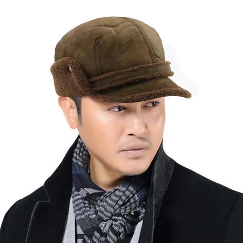 Herren Winter Warm Ohrenklappen Flat Top Hut Fleece Gefüttert Verdickt Winddicht Outdoor Baseball Kappe Für Mittleren Alters Ältere Kaltes Wetter Dicke Kappe