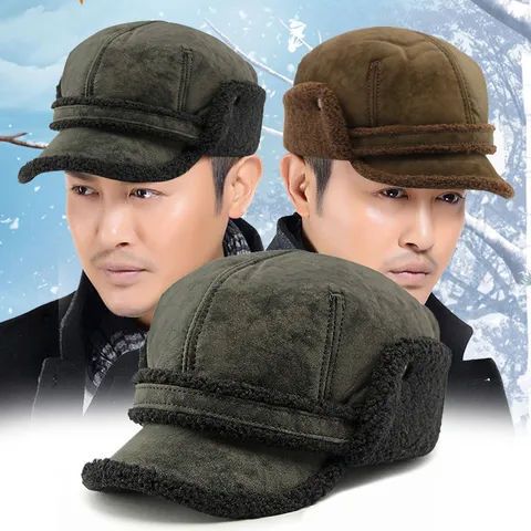 Herren Winter Warm Ohrenklappen Flat Top Hut Fleece Gefüttert Verdickt Winddicht Outdoor Baseball Kappe Für Mittleren Alters Ältere Kaltes Wetter Dicke Kappe