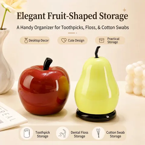 Fruit Shaped Toothpick Holder Apple Pear Cotton Swab Storage Box Creative Desktop Ornament Portable Dental Floss Dispenser Home Decor