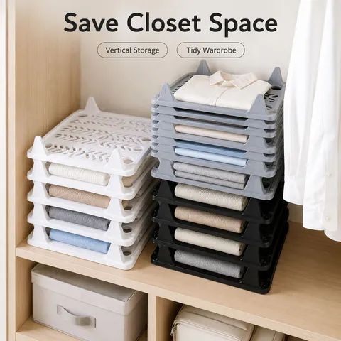 Stackable Clothes Folding Board Multi-Functional Wardrobe Organizer Plastic Closet Storage System Space Saving T-Shirt Folder