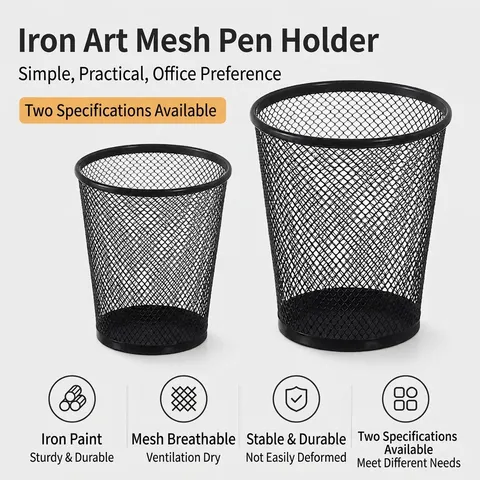 Mesh Metal Pen Holder Conical Desktop Organizer For Office School Black Iron Mesh Stationery Storage Basket Cup For Desk