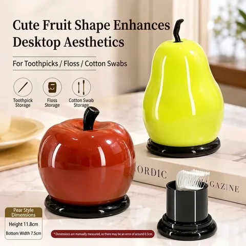 Fruit Shaped Toothpick Holder Apple Pear Cotton Swab Storage Box Creative Desktop Ornament Portable Dental Floss Dispenser Home Decor