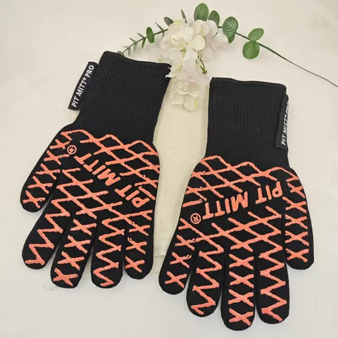 Flame Retardant Fiber Cotton Silicone Heat Resistant BBQ Oven Gloves Non Slip Modern Minimalist Geometric Printed Kitchen Grill Gloves