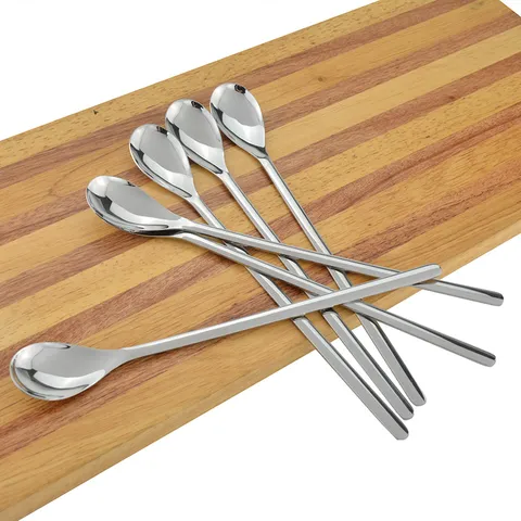 Cuchara Mezcladora de Mango Largo de Acero Inoxidable 304 Pulida para Café Postres Dulces Accesorios de Cocina